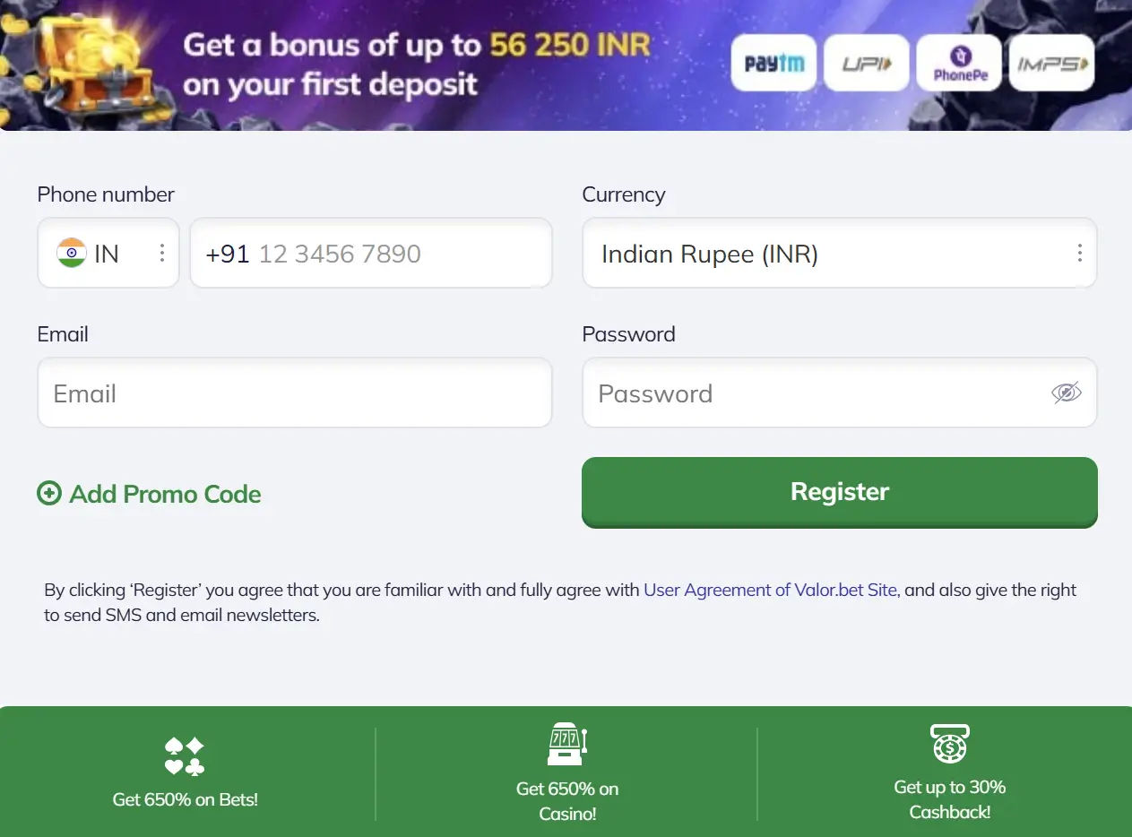 Valor registration form in India